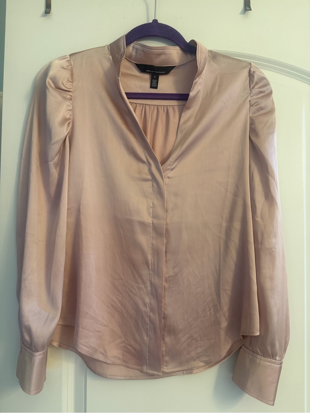 White House Black Market Blush Satin Long-Sleeve Blouse